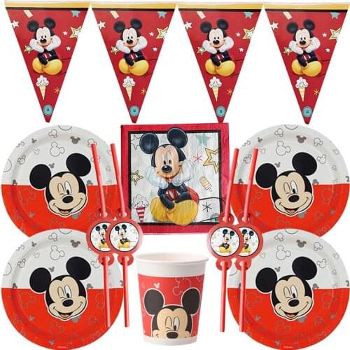 72pc/lot Disney Cartoon Mickey Mouse Theme Party Decoration Birthday Party Baby Bath Cup Plate Party Disposable Tableware Set