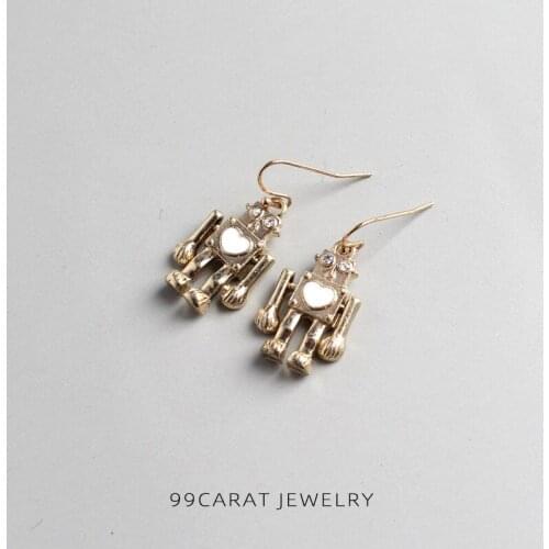 99CARATS SUMNI Brand Fashion Shiny Rhinestone Alloy Robot Golden Earrings