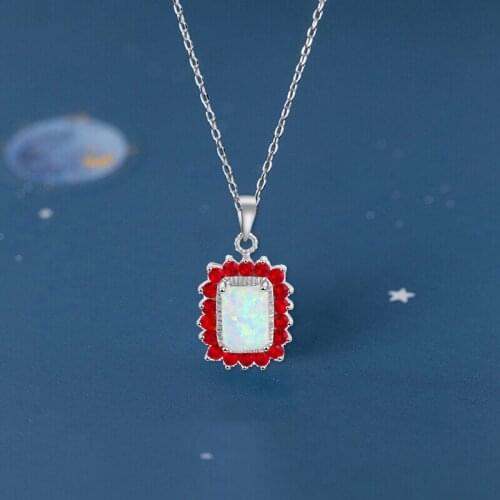 Ayowei New Designer Brand Fashion Jewelry Pendant Necklace for Women Charming Red Garnet White Fire Opal Silver Stamped OPS672A