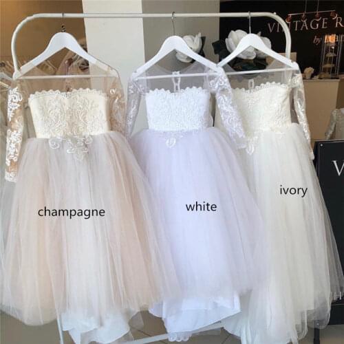 White Lace Flower Girls Dress Wedding Party Ball Gown Kids Clothing Little Girl Birthday Party Gown Vestido