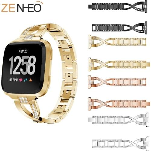 Bling Diamond watch Band For Fitbit Versa Stainless Steel Strap women Wrist Bracelet for fitbit verse/verse 2 Band Accessories