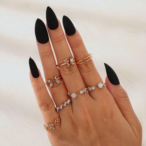 Bohemian sweet and romantic butterfly flower set ring female vintage wedding festival crystal ring