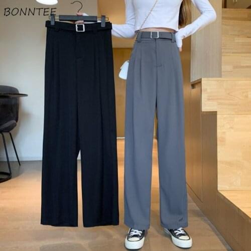 Casual Pants Women High Waist Trendy Plus Size 3XL Pure Straight Mujer Trouser Korean Style Spring Fall Female All-match Popular