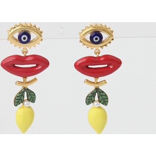 European and American Light Luxury Ornament Lip Red Eye Enamel Glaze Fusion Mouth Ear Clip Ear Stud