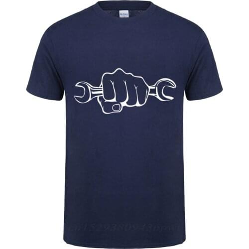 Mechanic Holding A Wrench Motorcycle T-Shirt Funny Fathers Present Birthday Gift For Daddy Husband Boyfriend Men Cotton T Shirt