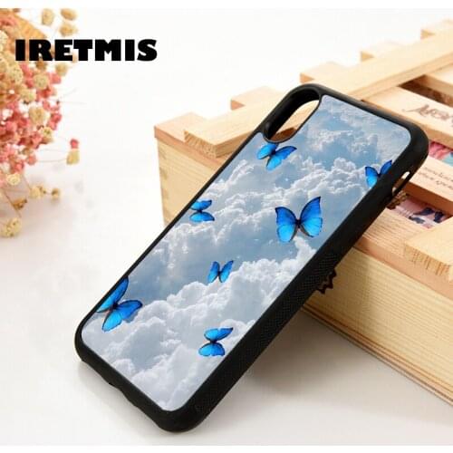 Iretmis 5 5S SE 6 6S TPU Silicone Rubber Phone Case Cover for iPhone 7 8 Plus X Xs 11 12 MINI Pro Max XR Blue Butterflies in Sky
