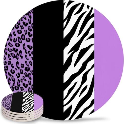 Animal Print Zebra Stripes Leopard Spots Ceramic Coasters Waterproof Tea Cup Mat Modern Home Decor Coasters for Glasses