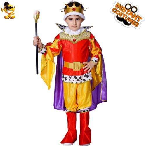 King Costumes for Boys Childrens Day Halloween Costumes for Child Deluxe Prince Cosplay Party Clothes with Crown