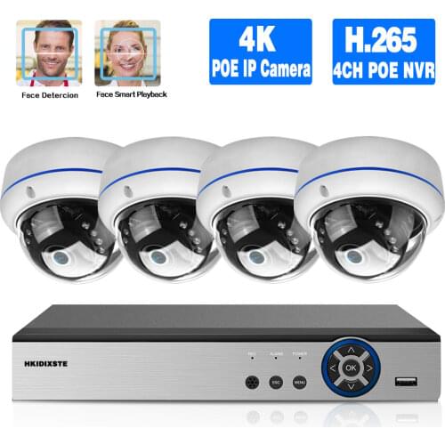 4K Ultra HD POE IP Dome Camera Set 4CH CCTV Security System 8MP H.265 POE NVR Kit Outdoor Waterproof Video Surveillance System