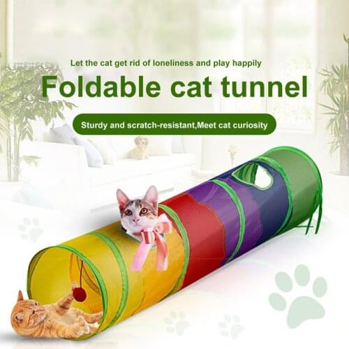 HOT 2 Holes Cat Tunnel Rainbow Puzzle Toy Funny Pet Play Tubes Balls Collapsible Crinkle Kitten Toys Puppy Ferrets Rabbit Tubes