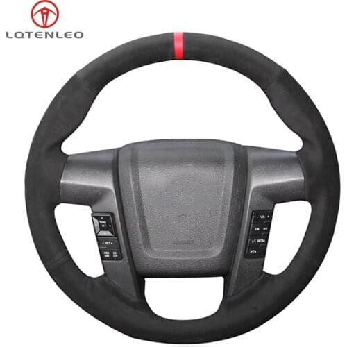 LQTENLEO Black Suede Hand-stitched Car Steering Wheel Cover For Ford F150 F-150 2009 2010 2011 2012 2013 2014 2015