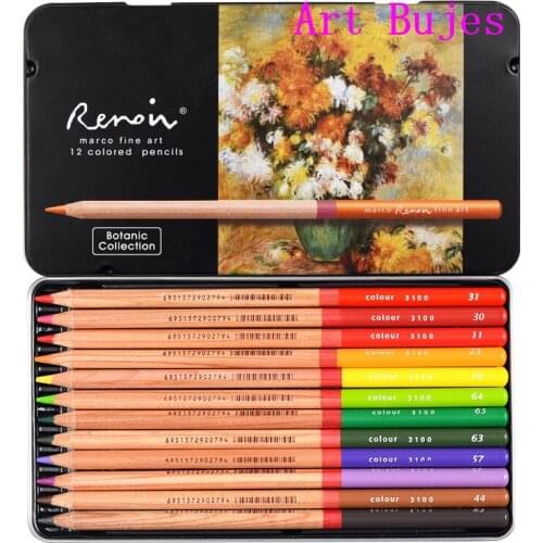 12 oily color pencil Macro Renoir series scenery plant figure hand-painted sketch drawing cedar wood color pencil iron box