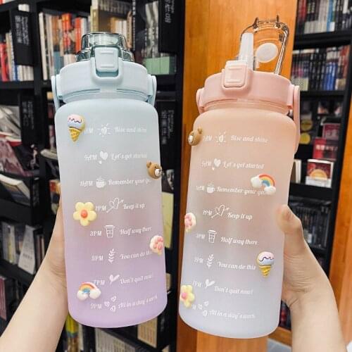 Cute Water Bottle With Straw Portable Marker Carry Strap Ensure You Drink Enough Water for Fitness Gym Camping Outdoor Sports