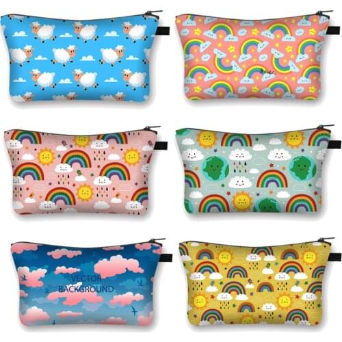 Cute Rainbow Cloud Sun Print Cosmetic Bag Women Makeup Bags Teenager Girls Cosmetic Case Female Toiletries Organizer Clutch