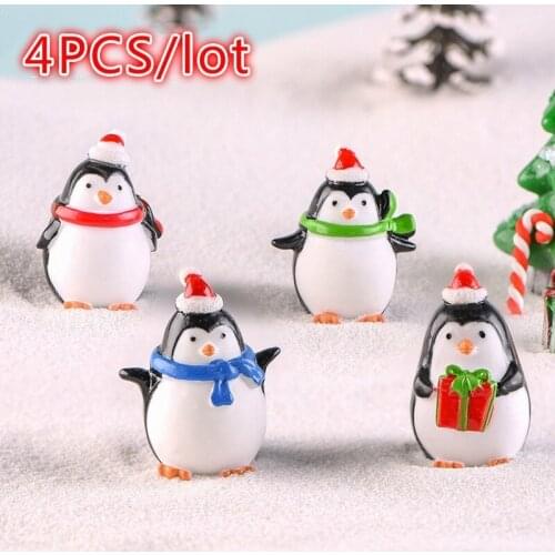 4pcs Mini Resin Penguin Micro World Landscape Bonsai Ornaments Xmas Penguin Home Garden Decoration