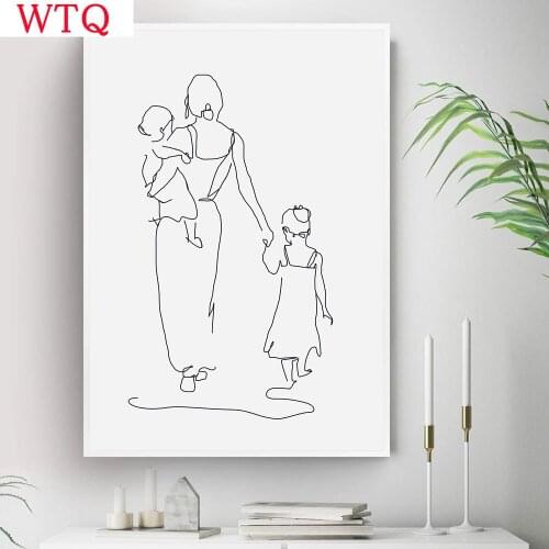 Minimalist Wall Art Canvas Mother And Daughter Son Art Line Drawing Posters Abstract Print Painting Modern Decorative Pictures