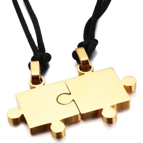 Monla Fashion Couple Jigsaw Puzzle Jewelry Lovers Stainless Steel Necklaces Pendant