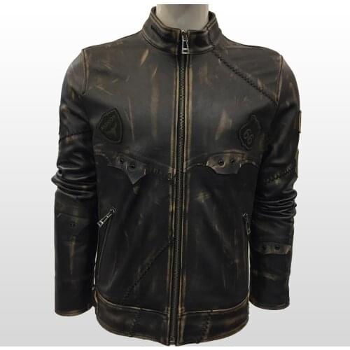 Men Famous Brand Genuine Leather Black Jacket Sheepskin Motorcycle Biker Plus Size Vintage Casual Fashion Worn Looking Belstff