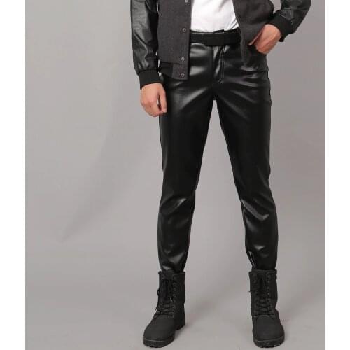 2021 Mens Autumn Slim Skinny Pants Tight Elastic Leather Pants Teen Trend Motorcycle Leather Pants Leather Pants