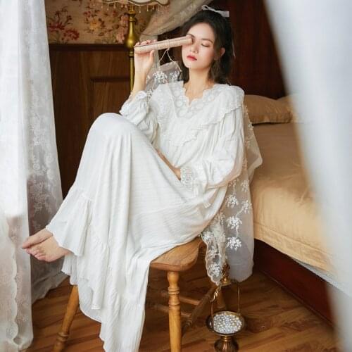 Night skirt retro sweet princess loose plus size home clothes womens cotton bathrobe robe kimono sexy nightwear white new