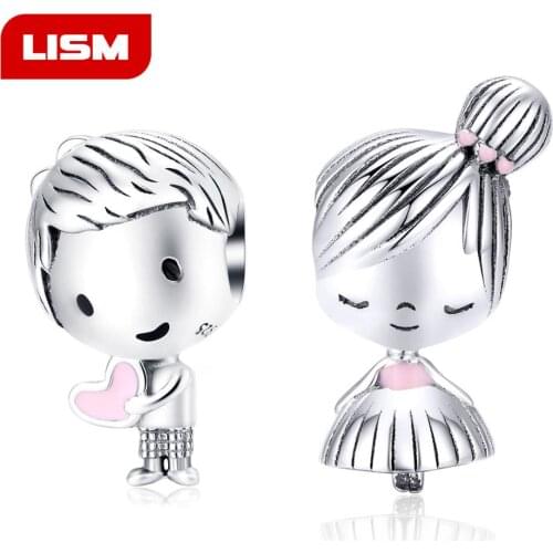 New 100% 925 Sterling Silver Couple Little Girl & Boy Pendant Charm fit Girls Charm Bracelet DIY Jewelry