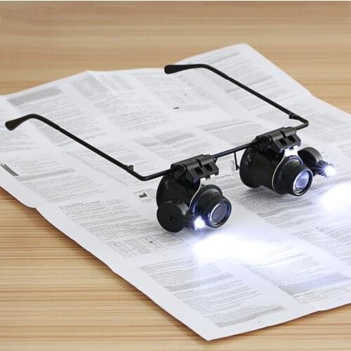 New 20X Double Eye Magnifier Watch Repair Tool Magnifier With Two Adjustable Glasses Reading LED Lights Magnifying Glass Glasses