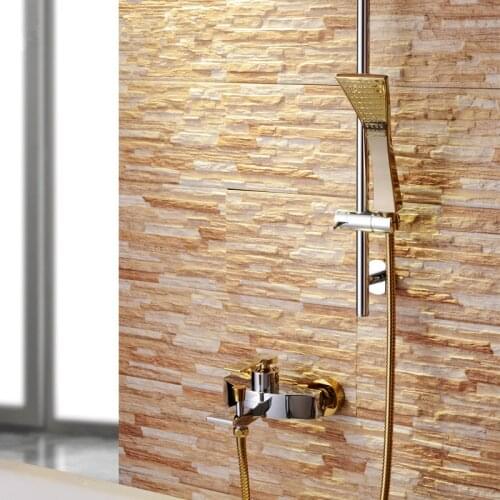 2020 Wholesale New Arrival Solid Brass Luxurious Golden In Wall Bathroom Shower Mixer Set with Sliding Bar