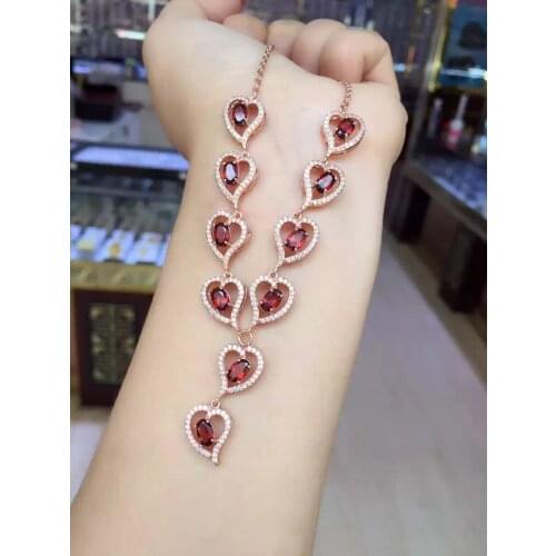 Natural red garnet Necklace Natural gemstone Pendant Necklace 925 sliver women Luxury romantic Heart Peach women wedding Jewelry