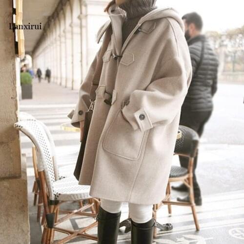 Winter Fashion Loose Womens Long Ladies Coats Solid Casual Wool Blend Coat and Jacket Pockets Abrigos Mujer Invierno