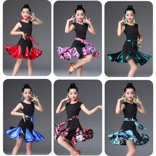 New Girl short Sleeves Standard Latin Dance Dress Children Ballroom Dance Dresses Kids Salsa Rumba Cha Cha Samba Tango Dress