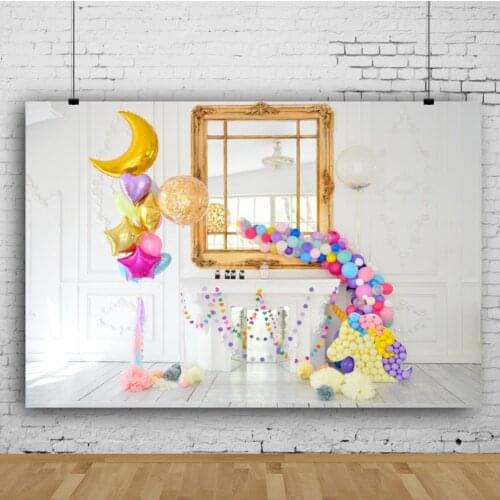 Multicolored Balloon Window Backdrops Artistic Photos Background Decorations for Kids Birthday Party Photography Props
