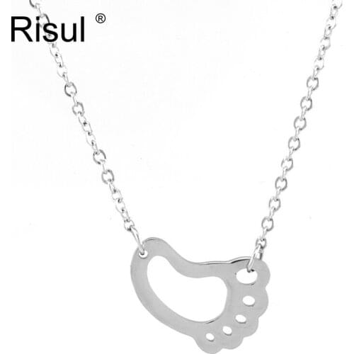 Risul Cute baby single foot Charm Choker Necklace women jewelry Stainless steel mirror polish wholesale 50pcs