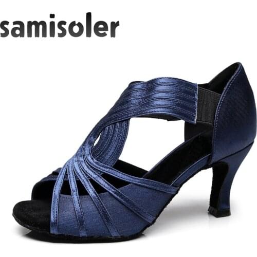 Samisoler Ladies Latin dance shoes with R rhinestone style salsa dancing shoes Fashion Comfortable satin soft high heel