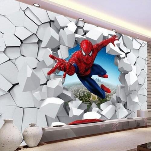 Custom Self-Adhesive Wallpaper 3D Cartoon Broken Wall Photo Murals Living Room Kids Bedroom Waterproof Wall Painting 3D Stickers
