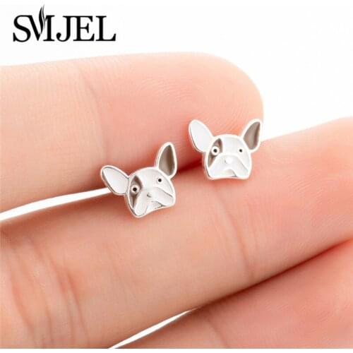 SMJEL Lovely French Dog Earrings for Women Tiny Cute Animal Bulldog Studs Earrings Pet Lover Jewelrys Bijoux