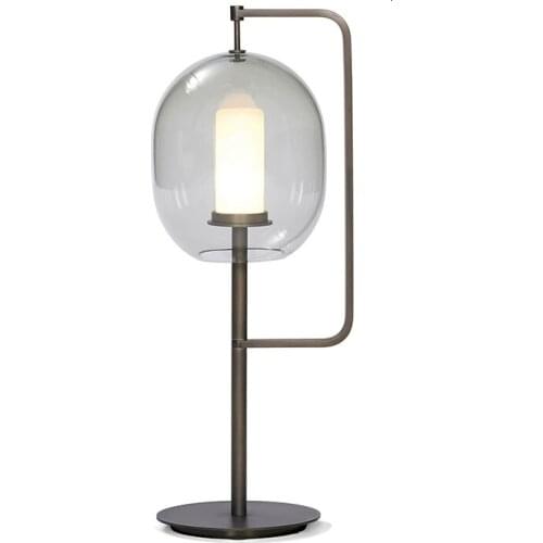 Contemporary Decorate Bar Bedroom Black Gold Marble Base Glass Cover Led Light Restaurant Bed Side Table Lamp bed lamp