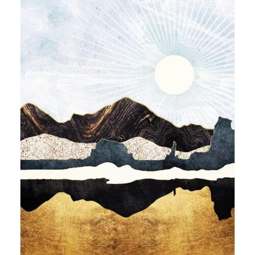 Modern Abstract Gold Brown Mountain Moon Canvas Art Painting For Living Room Bedroom Posters Prints Wall Room Posters Home Decor
