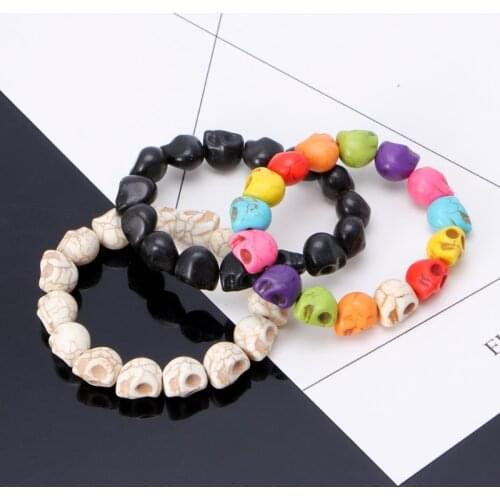 Tibetan Prayer Multi Color Skull Beads Handmade Stretch Bracelet Fashion Jewelry R2LE