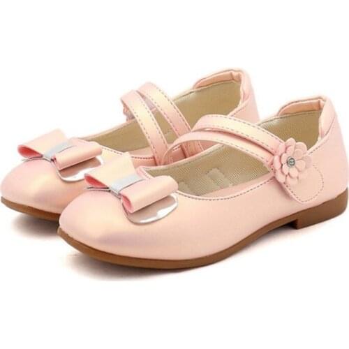 Pink White Gold children leather shoes Big Girls Flowers Bow Princess Shoes For Wedding Party Shoes Kids For Spring Autumn 3-15T