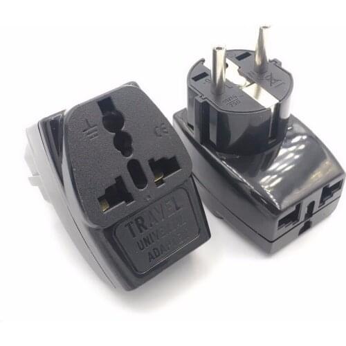 Multi-function Black 10A 250V Europe 2pin universal AC power adapter plug AU/UK/US/EU to EU travel adaptor plug socket converter