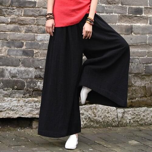 Women Summer Wide Leg Pants Ladies Solid color Elastic Waist Wide Leg Trousers Female Loose Wide Leg Trousers