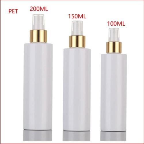 100/150/200ML PET white plastic bottles w mist spray skin care cosmetic container Cosmetic Packaging Refillable Bottles gold cap