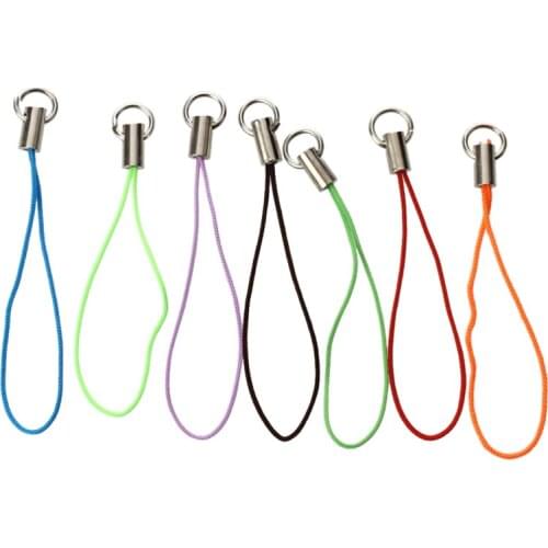 100 Assorted Coloured Mobile Phone Strap String with 7mm Jump Rings --- Black / White / Pink / Dark purple / Light purple / Blue