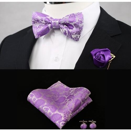 11 colors Classic Wedding Coral Pink Silk Woven Men Butterfly Bow Tie Peach Purple Red BowTie Pocket Square Cufflinks Suit Set