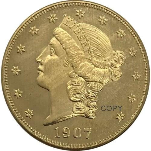 1907 D United States 20 Twenty Dollars Liberty Head Double Eagle with motto Gold coin Brass Collectibles Copy Coin