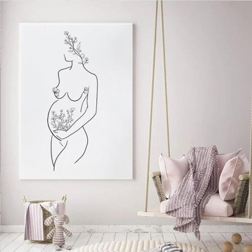 Mother and Baby Art Line Drawing Abstract Minimalist Pregnancy Canvas Painting Posters Print Wall Art Modern Pictures Home Decor