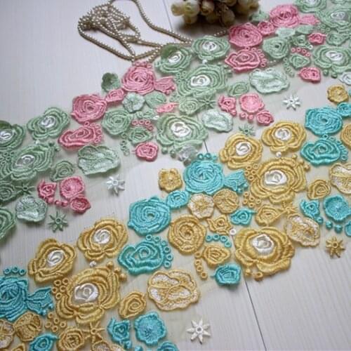 6.3"*2Y Free Shipping Beautiful Embroidered Tulle Lace Trim in Multi-Color Mesh Embroidery Lace Trim