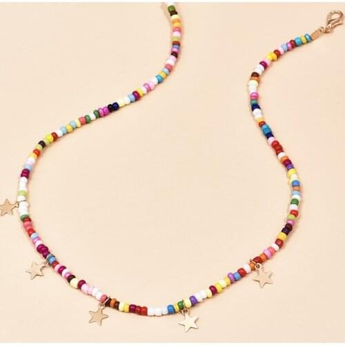 Bohemian Vintage Colorful Beads Chain Tassel Star Pendant Fashion Necklaces Jewelry For Women Elegant Accessories Trendy Fashion