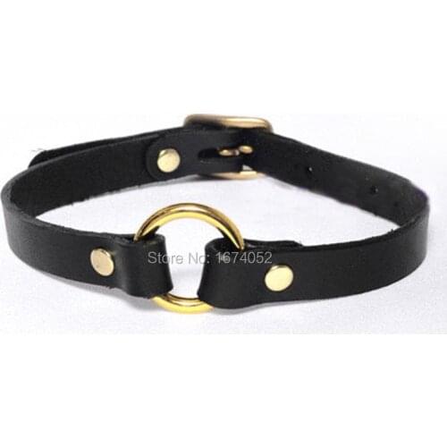 Punk Gothic Handmade BDSM Bondage Collar Buckle Gold Metal O Round Choker Necklace