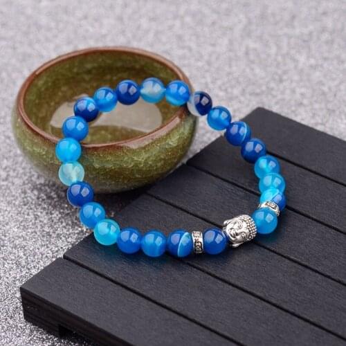 2020 Buddha Head Yoga Bracelet Men Meditation Natural Blue Stone Chakra Energy Bracelet For Women Pulseras AB184